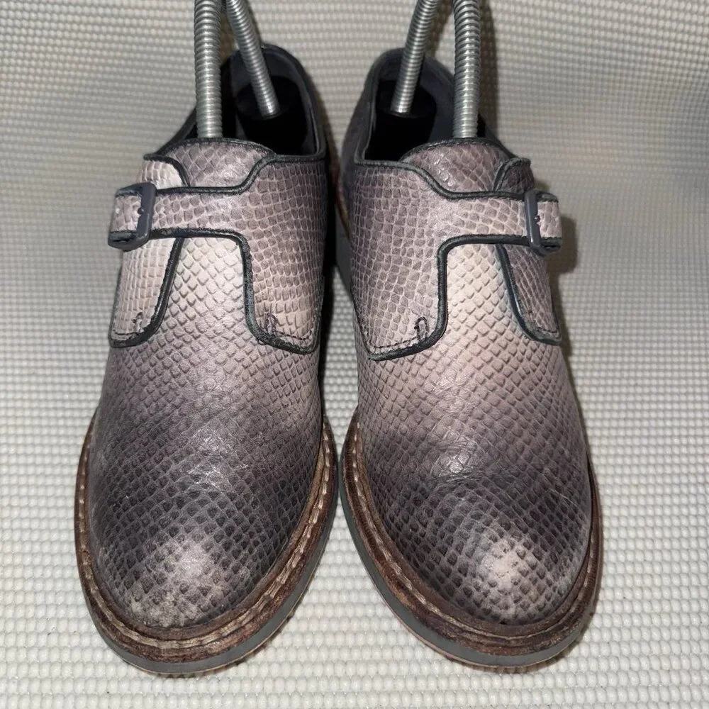 Camper Magna Wedge Snakeskin Embossed Oxford Monk Strap Shoes Size EU 38 US 7.5